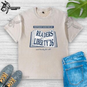 Stylish washed t-shirt featuring 'Readers for Liberty and Books for All' slogan, perfect for book lovers and activists.