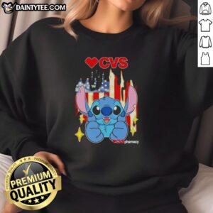 Adorable Stitch-like CVS Pharmacy USA flag sweatshirt featuring a vibrant design perfect for casual wear.