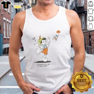 Pretty Someday I'll Be A Real Boy Disney Mickey Mouse tank top featuring a vibrant Mickey design and playful text.