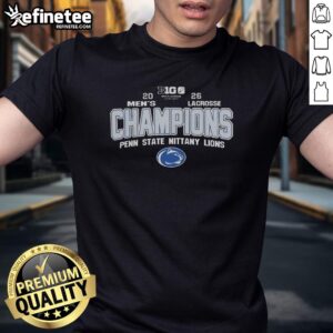 Original Penn State Nittany Lions Men's Lacrosse 2026 Big Ten Conference Champions T-Shirt featuring team logo and colors.