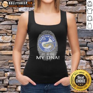 Original Parramatta Eels Rugby 'It's In My DNA' fingerprint tank top, showcasing team pride and unique design.