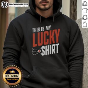 Person wearing a Nice Philadelphia Flyers hoodie, showcasing team spirit and style in a casual setting.