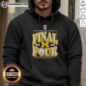 Alt Text: Good Michigan Wolverines 2026 NCAA Division I Men's Basketball Madness Final Four Hoodie in blue and maize colors.