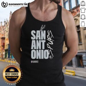 Alt Text: Stylish San Antonio Spurs playoff logo tank top, perfect for fans supporting their team during the playoffs.