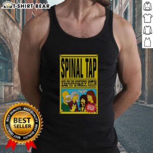 Good Spinal Tap live on The Simpsons tank top design for April 23 event, featuring bold graphics and vibrant colors.