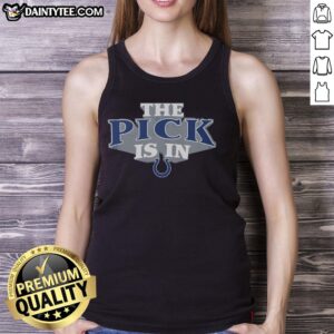 Alt Text: Awesome Indianapolis Colts pick is in tank top featuring team colors and logo, perfect for fans and game day.