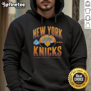 Alt Text: Official New York Knicks Throwback Black Boxy Hoodie featuring classic logo and stylish design for fans.