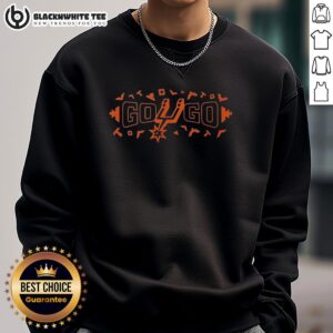 Awesome Go Spurs Go orange sweatshirt featuring bold team logo, perfect for San Antonio Spurs fans.
