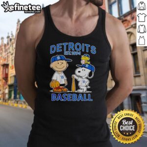 Premium Snoopy and Charlie Brown X Detroit Tigers Baseball tank top established 1894, perfect for baseball fans.