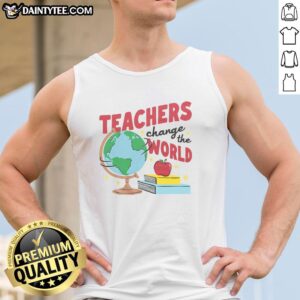 Hot Teachers Change the World White and Red Ringer Tank Top featuring bold text design for educators and supporters.
