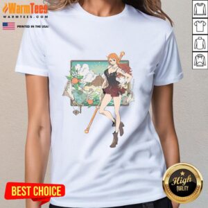 Awesome Nami One Piece cat burglar anime ladies tee featuring vibrant design and stylish fit for anime fans.