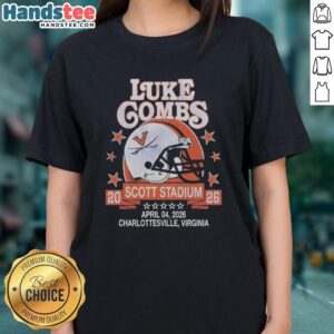 Virginia Cavaliers helmet worn by Luke Combs at Scott Stadium, Charlottesville, April 4, 2026, featuring ladies' tee design.