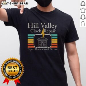 Pretty Hill Valley Clock Repair T-Shirt featuring a vintage clock design, perfect for clock enthusiasts and repair lovers.