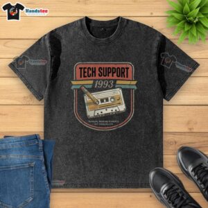 Retro DIY tech support t-shirt featuring 'Analog Fix' for cassette repair experts, 1993 design, classic style.