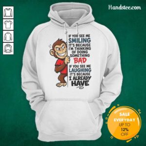 Alt Text: Cute monkey wearing 'Nice Monkey' hoodie, smiling mischievously, perfect for playful fans of quirky apparel.