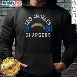 Alt Text: Premium Los Angeles Chargers Heritage Print Hoodie featuring team logo and vibrant colors, perfect for fans.