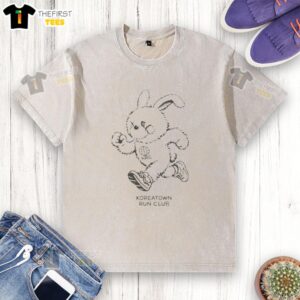 Premium KRC Rabbit Koreatown Run Club washed t-shirt in soft fabric, perfect for running and casual wear.