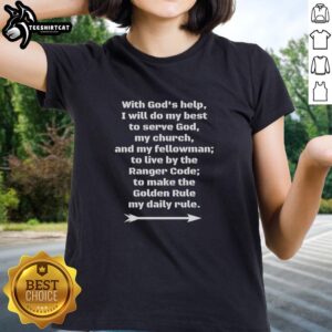 Original ladies tee featuring 'With God's Help I Do My Best' motto, perfect for church and community service.