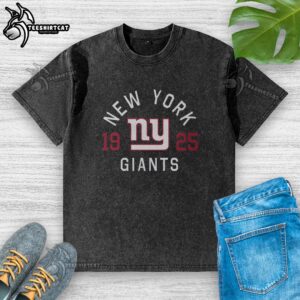 Original New York Giants Heritage Print Washed T-Shirt featuring classic logo and vintage design for fans.