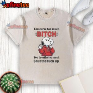 Top Snoopy graphic t-shirt with humorous quotes about cursing and breathing, perfect for casual wear and funny gifts.