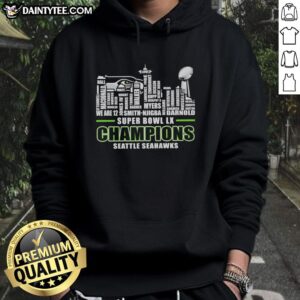 Original Seattle Seahawks Super Bowl LX Championship hoodie with city skyline design, perfect for fans celebrating victory.