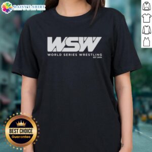 Alt Text: Official WSW World Series Wrestling Ladies Tee featuring a stylish design for wrestling fans, perfect for casual wear.