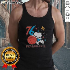 Original Sixers Snoopy 76 Philadelphia tank top featuring a vibrant design, perfect for basketball fans.