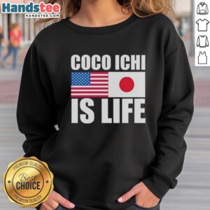 Original Coco Ichi is Life sweatshirt featuring American and Japan flag designs, perfect for fans of cultural fusion fashion.