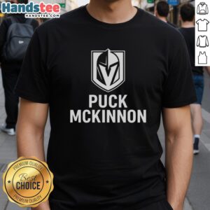 Premium Vegas Golden Knights Ice Hockey Puck Mckinnon Logo T-Shirt design featuring team colors and logo.