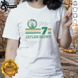 Jaylen Brown Boston Celtics signature ladies tee featuring his name and number in stylish design.
