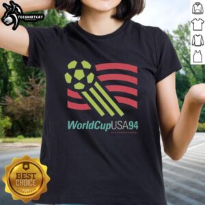 Awesome USA 94 World Cup retro 2026 soccer nostalgia ladies tee featuring vintage design and vibrant colors.