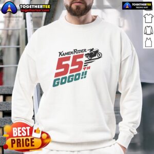 Alt Text: Top Kamen Rider 55th Gogo Biker Sweatshirt featuring vibrant graphics and comfortable fit, perfect for fans.
