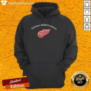 Alt Text: Official Detroit Red Wings logo on a women's hockey hoodie, promoting support for womens hockey.