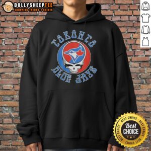 Official Toronto Blue Jays x Grateful Dead Steal Your Face logo mashup hoodie featuring vibrant designs and team colors.