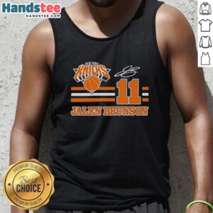 Jalen Brunson New York Knicks signature name and number tank top, showcasing team colors and sleek design for fans.