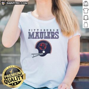 Nice Pittsburgh Maulers USFL helmet and wordmark on a stylish ladies tee, perfect for fans of the USFL.