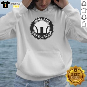 Top Smile and Wait for Flash Logo Hoodie in stylish black, featuring a vibrant logo design for trendy casual wear.