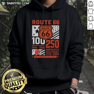 Nice Cleveland Browns Route 66 Centennial hoodie for the 100th anniversary (1926-2026) and America's 250th anniversary.