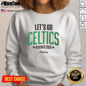 2026 Boston Celtics playoffs Amica sweatshirt in green, featuring team logo and stylish design, perfect for fans.