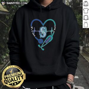Alt Text: Original Seattle Mariners hoodie with heart and stethoscope design, symbolizing passion for baseball and health.