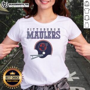 Top Pittsburgh Maulers USFL helmet and wordmark on a stylish ladies tee, perfect for fans of the USFL team.