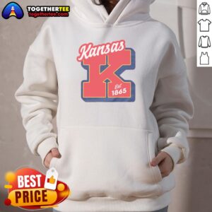 Heather red hoodie featuring 'Nice Kansas Est 1865' design, perfect for casual wear and Kansas pride.