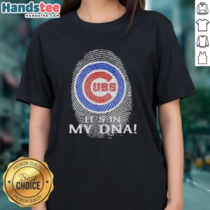 Premium Chicago Cubs MLB 'It's In My DNA' Fingerprint Ladies Tee showcasing team pride and stylish design.