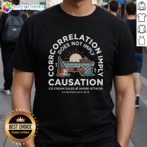 Hot Spurious Correlation Does Not Imply Causation T-Shirt featuring a humorous graphic design for science enthusiasts.
