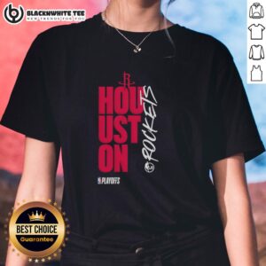 Stylish Houston Rockets playoff logo ladies tee, perfect for showing team spirit during the NBA playoffs.