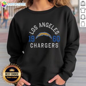 Alt Text: Stylish Los Angeles Chargers heritage print sweatshirt featuring vibrant team colors and logo, perfect for fans.