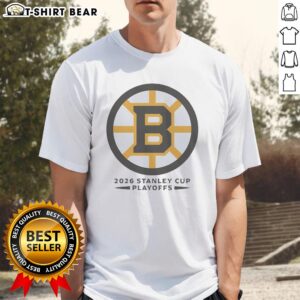Alt Text: Original Boston Bruins NHL Stanley Cup Playoffs big logo T-shirt featuring the iconic Bruins logo on a black background.