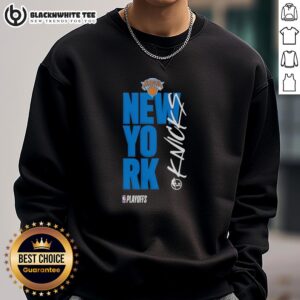 Nice New York Knicks playoff basketball logo sweatshirt featuring vibrant team colors and stylish design.