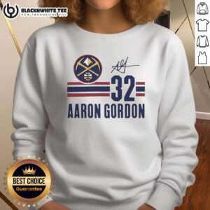 Alt Text: Aaron Gordon Denver Nuggets signature name and number sweatshirt featuring team colors and logo design.