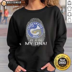 Original Parramatta Eels Rugby 'It's In My DNA' fingerprint sweatshirt, showcasing team pride and style.
